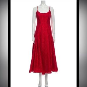 MONIQUE LHUILLIER Sleeveless Dotted Lace Midi Dress
